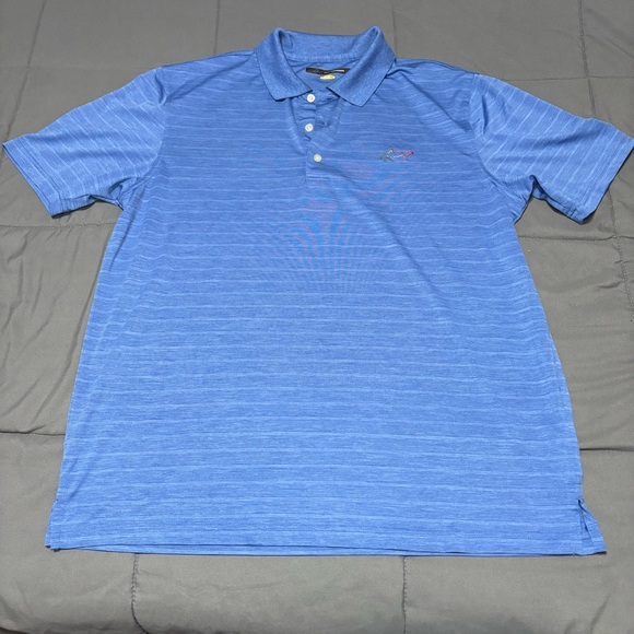 Greg Norman 100 % polyester short sleeve‎ men’s blue striped shirt - Picture 1 of 12